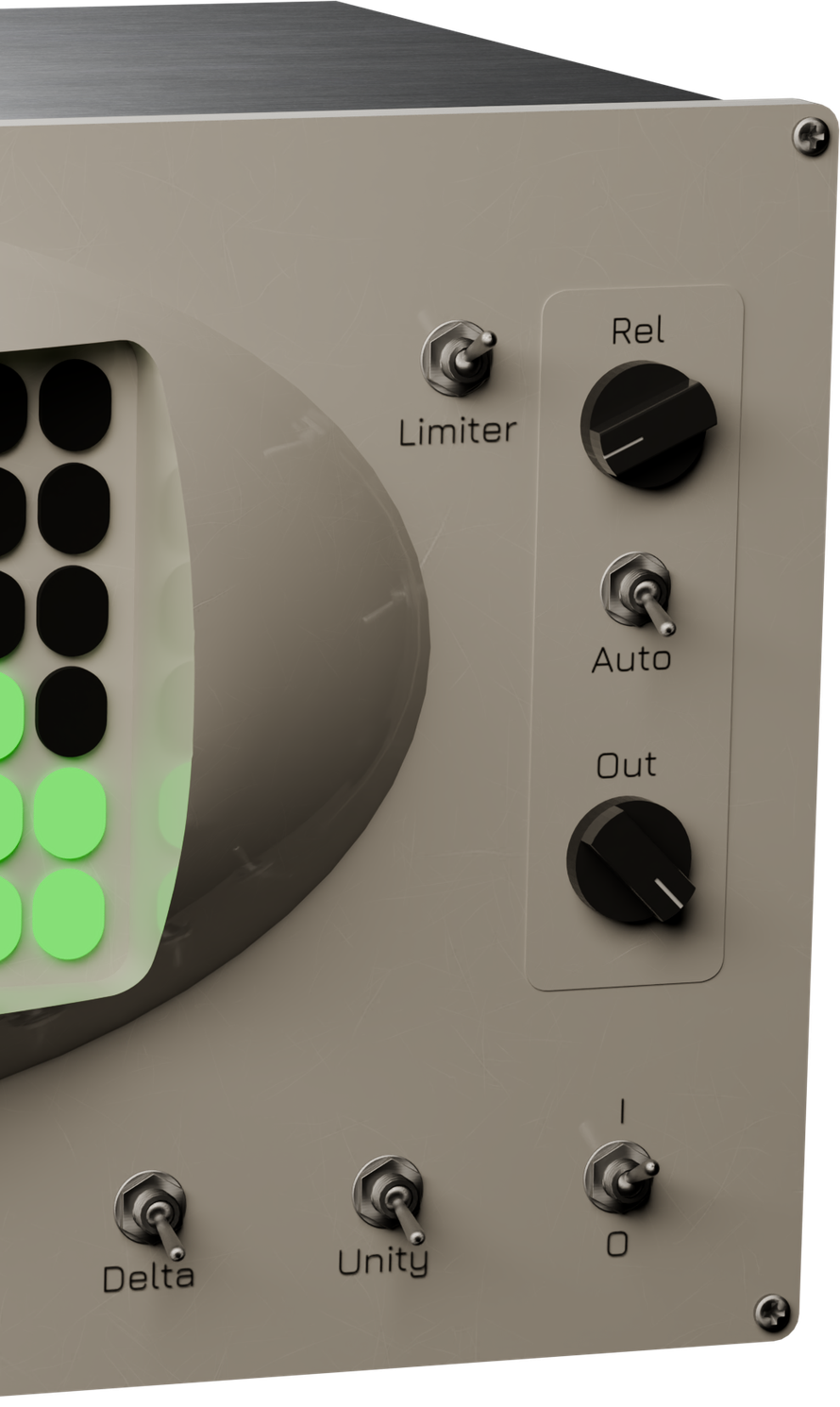 Verge, close-up of the release and output controls